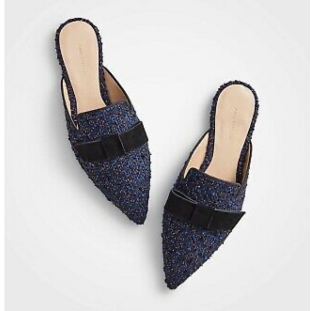Ann Taylor | Elsie Blue Tweed Bow Mules 7.5